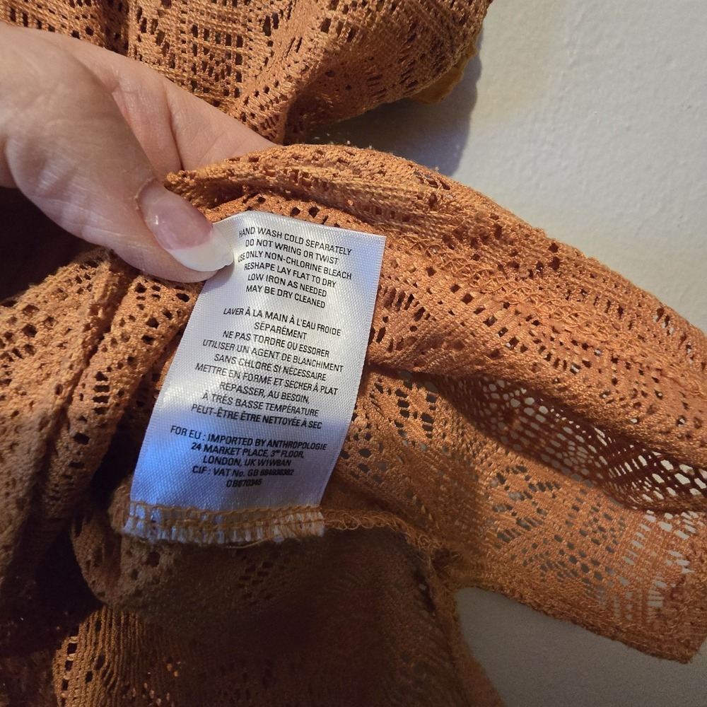 Anthropologie Akemi + Kin Bratton Lace Oversized Top Women M/L Gold Boho Cottage - Picture 5 of 10